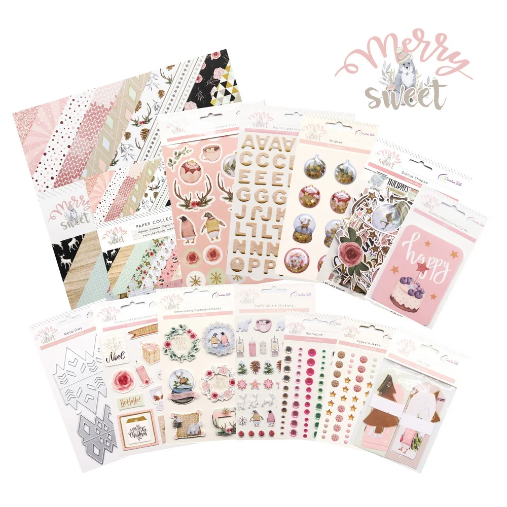 Creative Path 14-delige set voor scrapbooking, doe-het-zelf knutselprojecten, decoratieve papieren, stansmessen, stickers, stansmessen voor journaling, complete set.