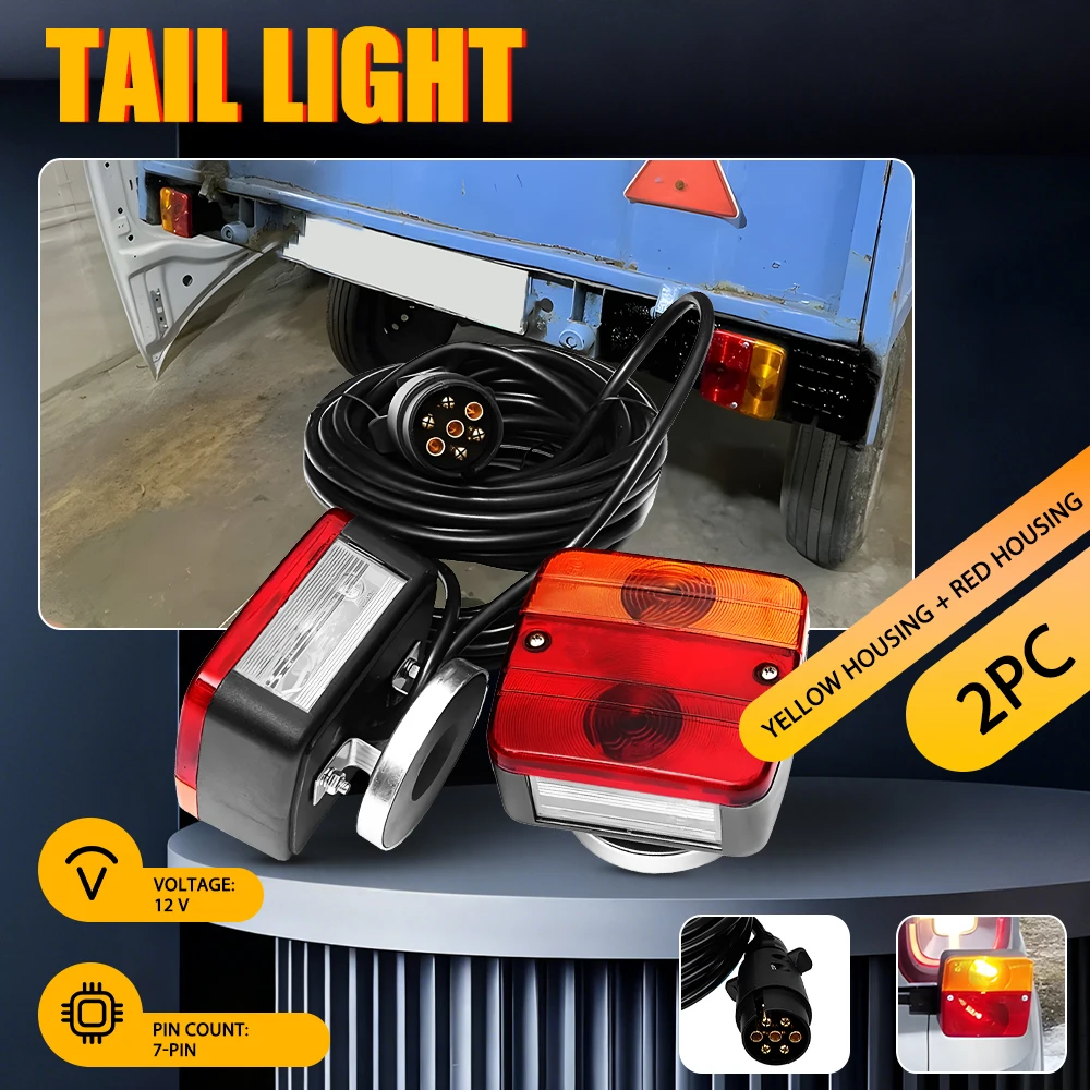

AUXITO 2Pcs 2 in 1 Trailer Halogen Lamp Tail Light Magnet Base Amber+Red Lens 12V Tail Brake Stop Lamps Universal