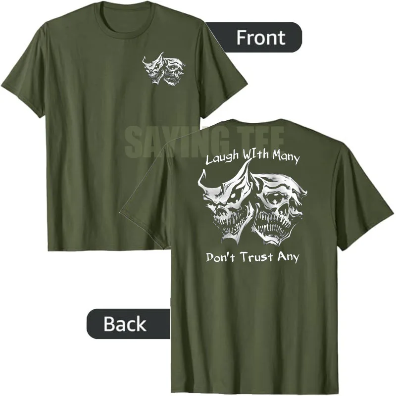 Lustiges T-Shirt mit Aufschrift „Lachen Sie mit vielen, die keine vertrauen“ im Retro-Stil, Y2K Gothic Skelett Witz Sarkastischer Spruch, Neuheit Geschenk, Kurzarm-Oberteil – Detail 5