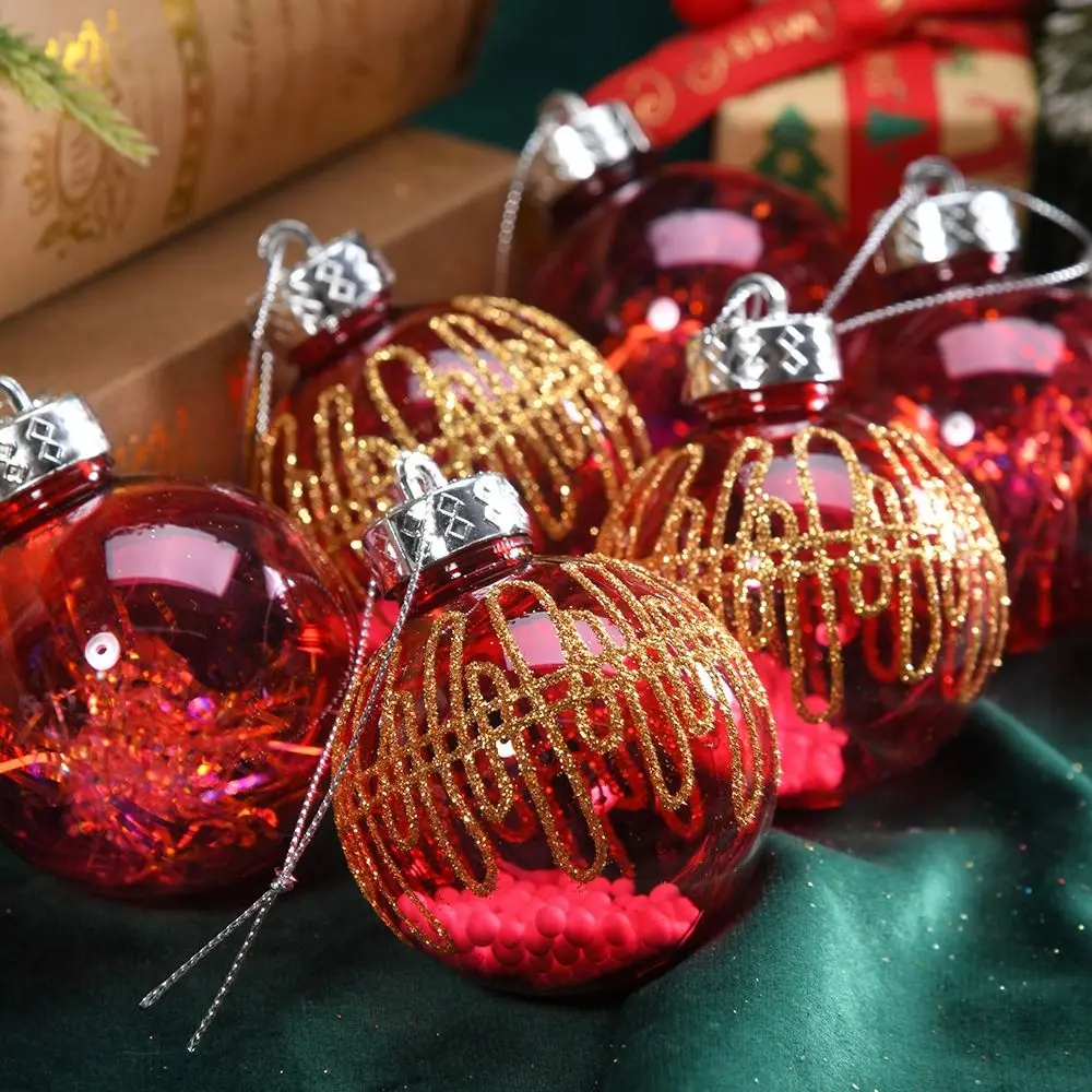 

6Pcs 6cm Christmas Ornaments Ball Set Golden border grid painted Christmas ornaments Hanging Plastic Christmas Ball Pendant