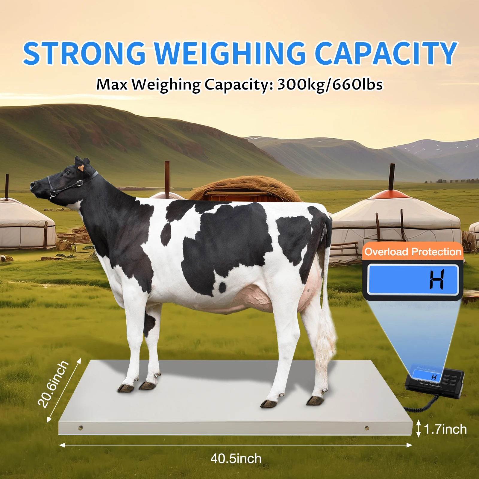 660lbs Digital Livestock Vet Scale Hog Pet Weighing 110V AC with Sensitivity Tare Function Sheep Scale Goat Scale 103*53cm