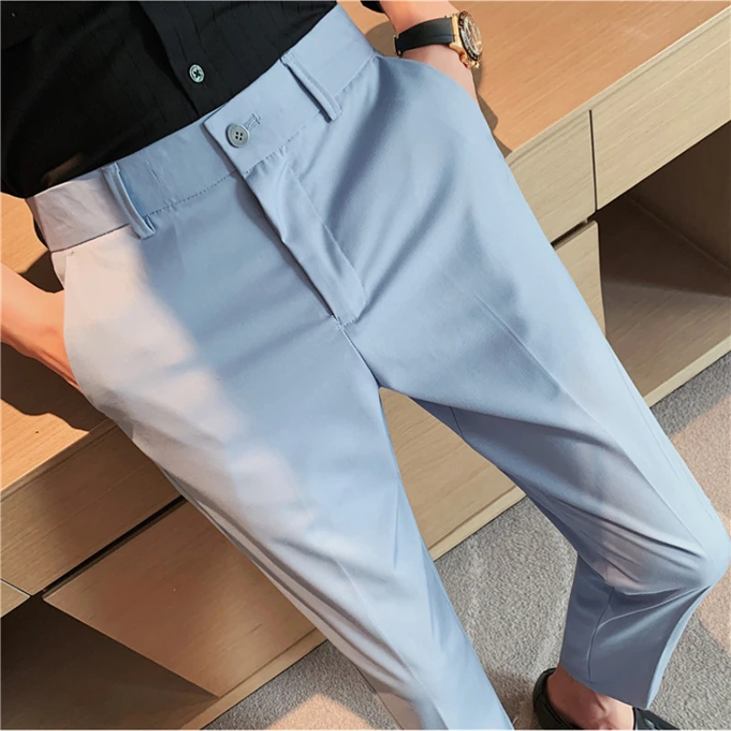 

Spring Pure Slim Business Formal Social Suit Pants Stylish Waist Striped Embroidery Casual Pants Men's Wedding Party Dress Pants