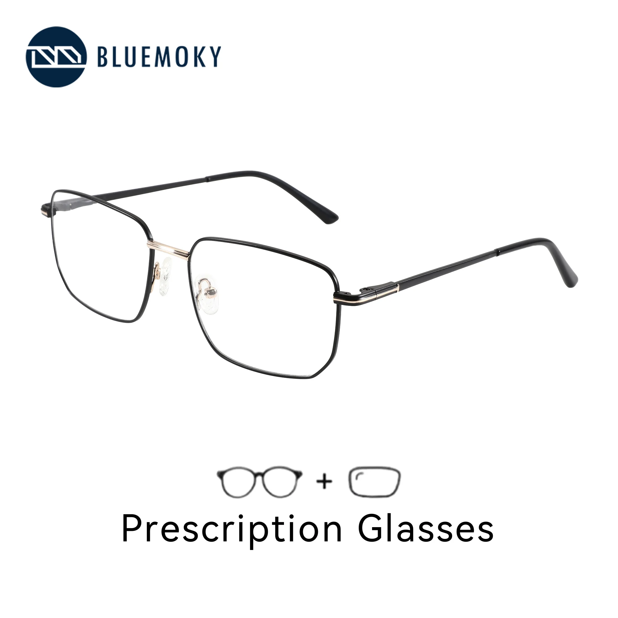 Lunettes de vue polygonales en métal, taille M, pour hommes, anti-lumière bleue, verres optiques progressifs avec ordonnance médicale, BLUEMOKY