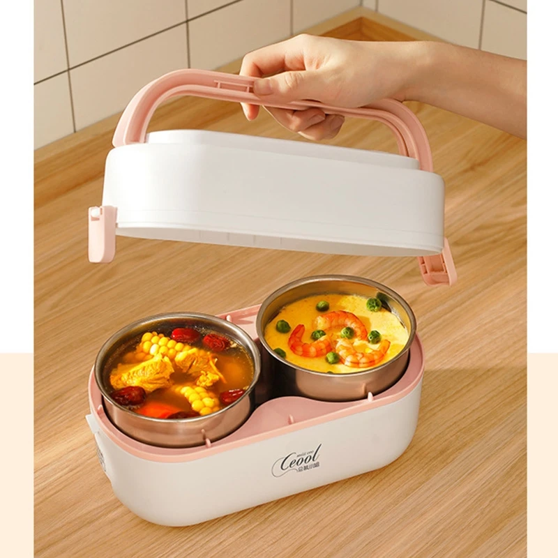 Caixa almoço elétrica aquecedor alimentos à prova vazamento portátil com recipiente aço inoxidável para carro & casa durável
