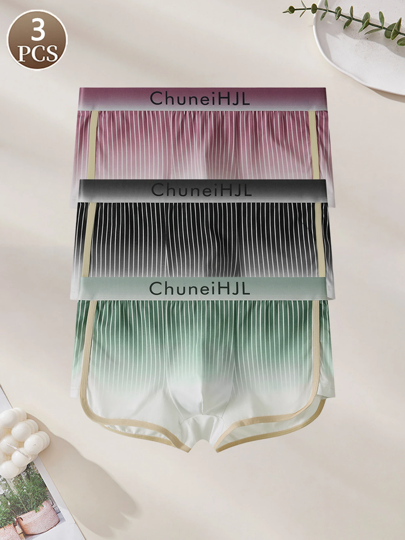 

3 шт., мужское нижнее белье, модные градиентные цвета, полоски с буквами, мужские повседневные спортивные шорты-боксеры со средней талией, мягкие мужские трусы-боксеры