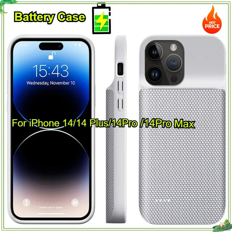 

10000mAh Battery Charger Case Silver Anti Fingerprint for IPhone 14 Plus Battery Case 14 Pro Max Portable Bank Power Case 14Pro