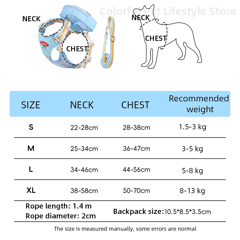 Dog Harness with Backpack Leash Set No Pull Mesh Dogs Vest Harnesses With Storage Pet Lead for Small Medium Dogs Adjustable