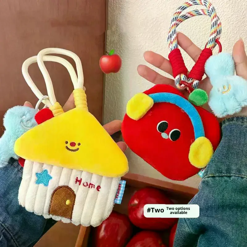 Monedero de cabaña de felpa de dibujos animados, llavero Kawaii, bolsa de almacenamiento de joyería de felpa, colgante, mochila, bolso, decoración, regalo colgante