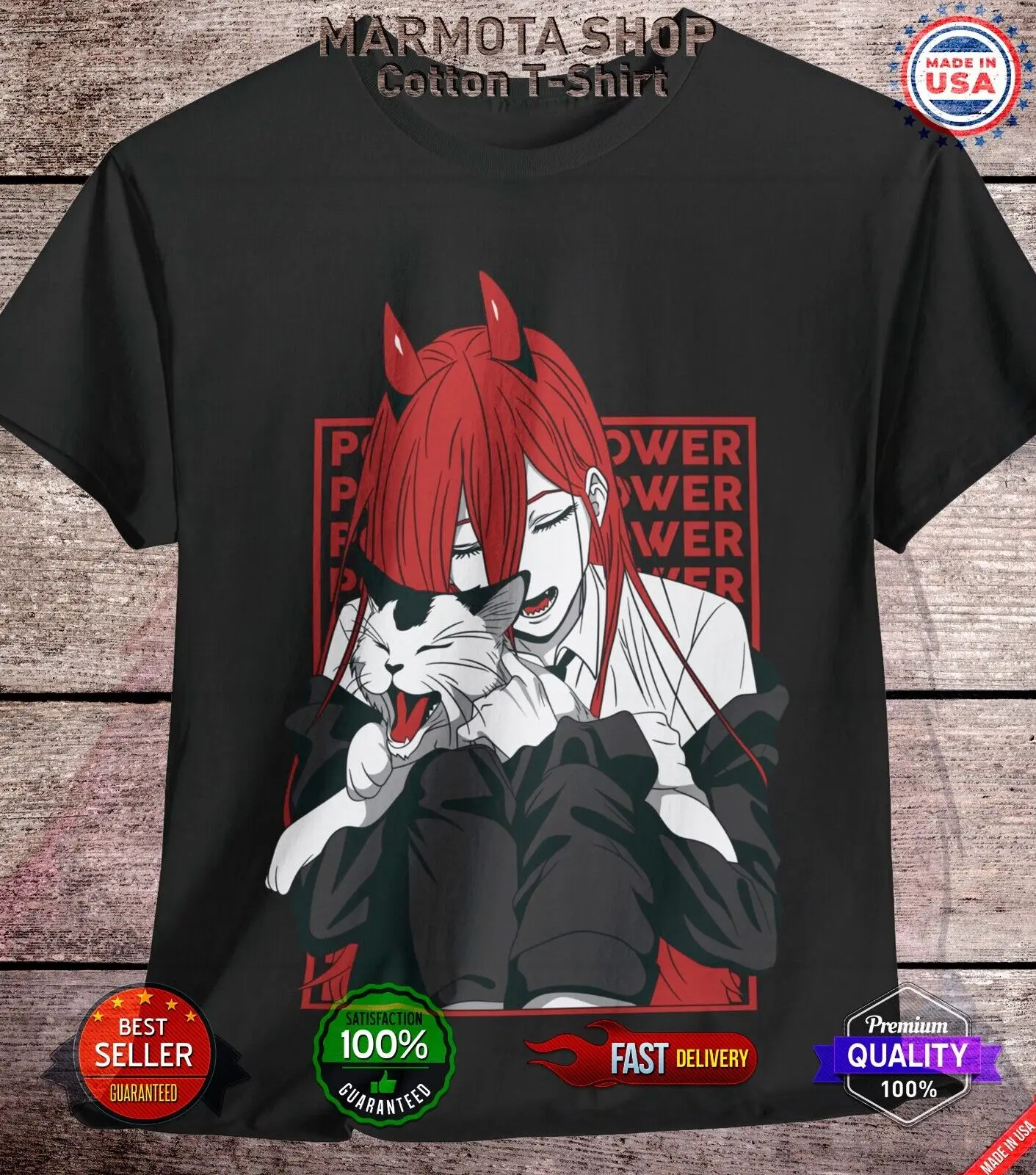 

Power Chainsaw Man Shirt Waifu Ecchi Anime Tee T-Shirt Sexy Makima Kawaii Devil