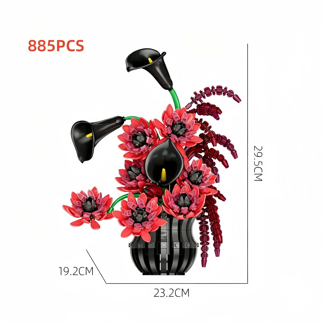 KNEW BUILT 885-teiliges Blumen-Baustein-Spielzeug – Callalily Dahlia Romantische Schreibtischdekoration, ewiges Blumenarrangement, Valentinstagsgeschenk – Detail 8