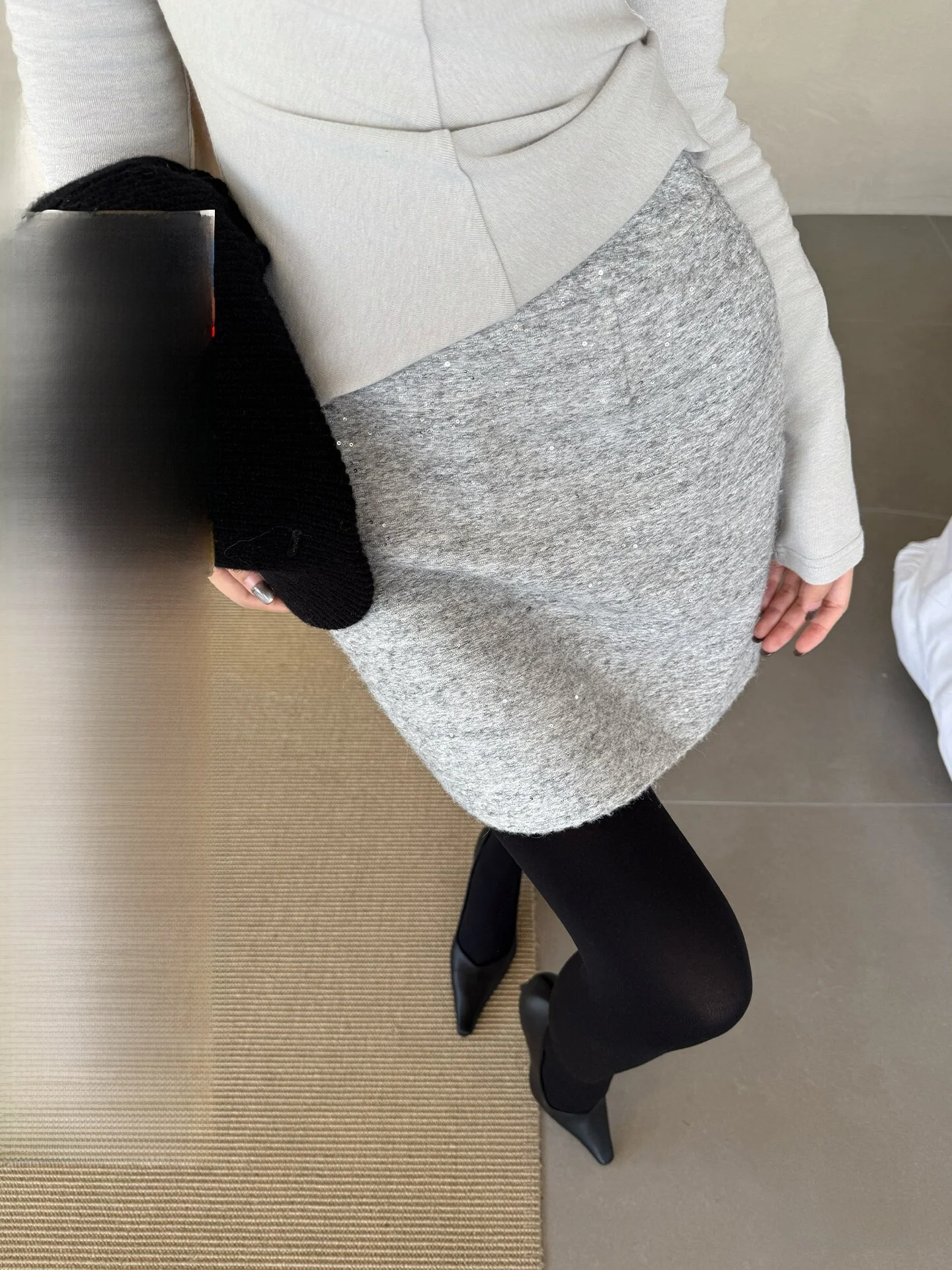 

Шерстяная твидовая юбка Alin с пайетками, завышенная талия, А-силуэт, женская, зимняя, повседневная, из полиэфирного волокна