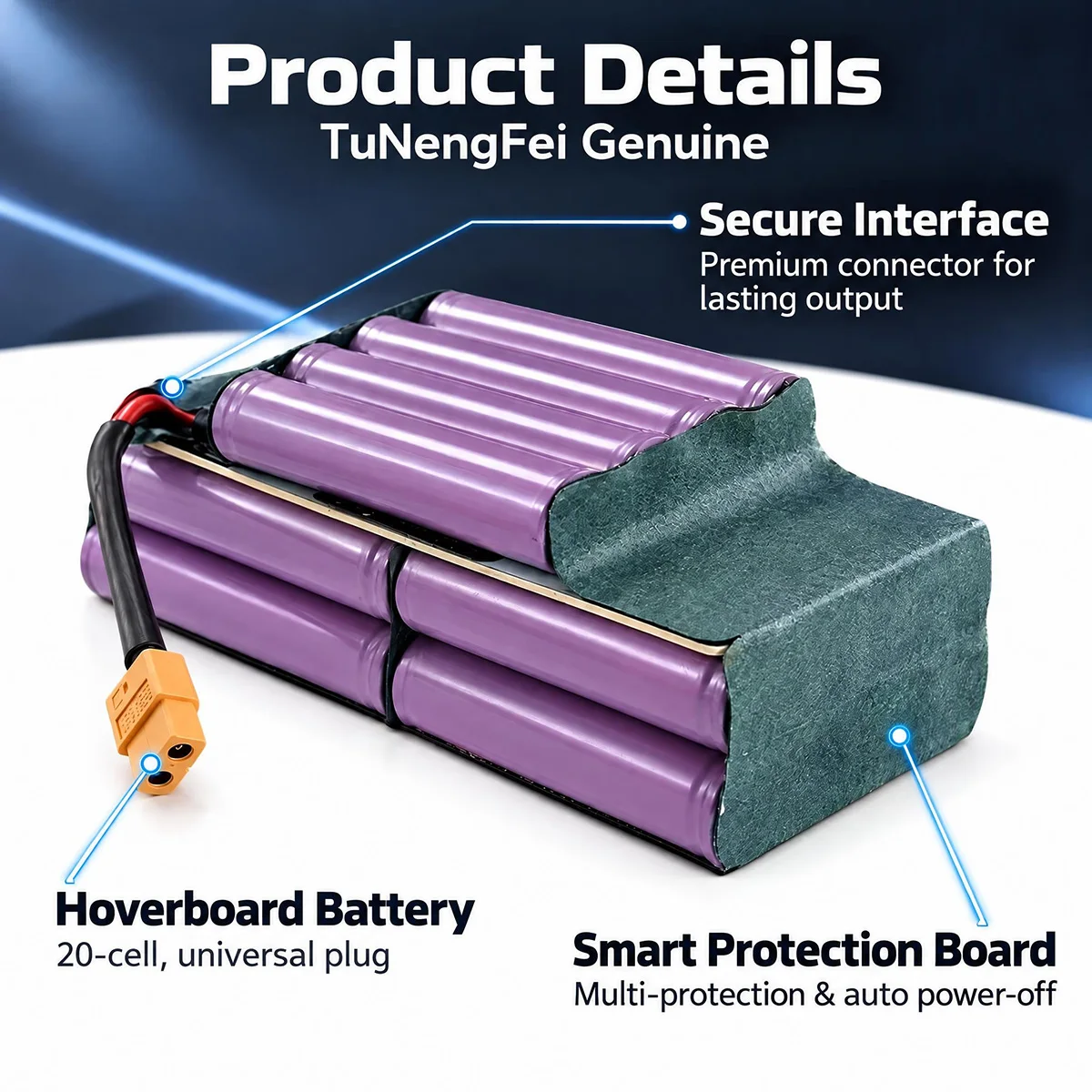 36V Li-ion Battery Pack, 6800mAh Large Capacity, XT60 Plug & Play, Replacement Battery for Self-balancing Hoverboard