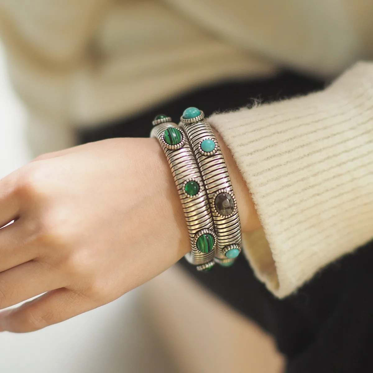 

Time Amber Bracelet · Adjustable Elastic Band with Multi-Colored Natural Stones