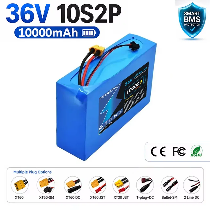 36V 10Ah 10S2P 18650 Lithium Battery Pack 10000mAh 42V Vehicle Ultra Thin Portable Battery with Built-in BMS System.