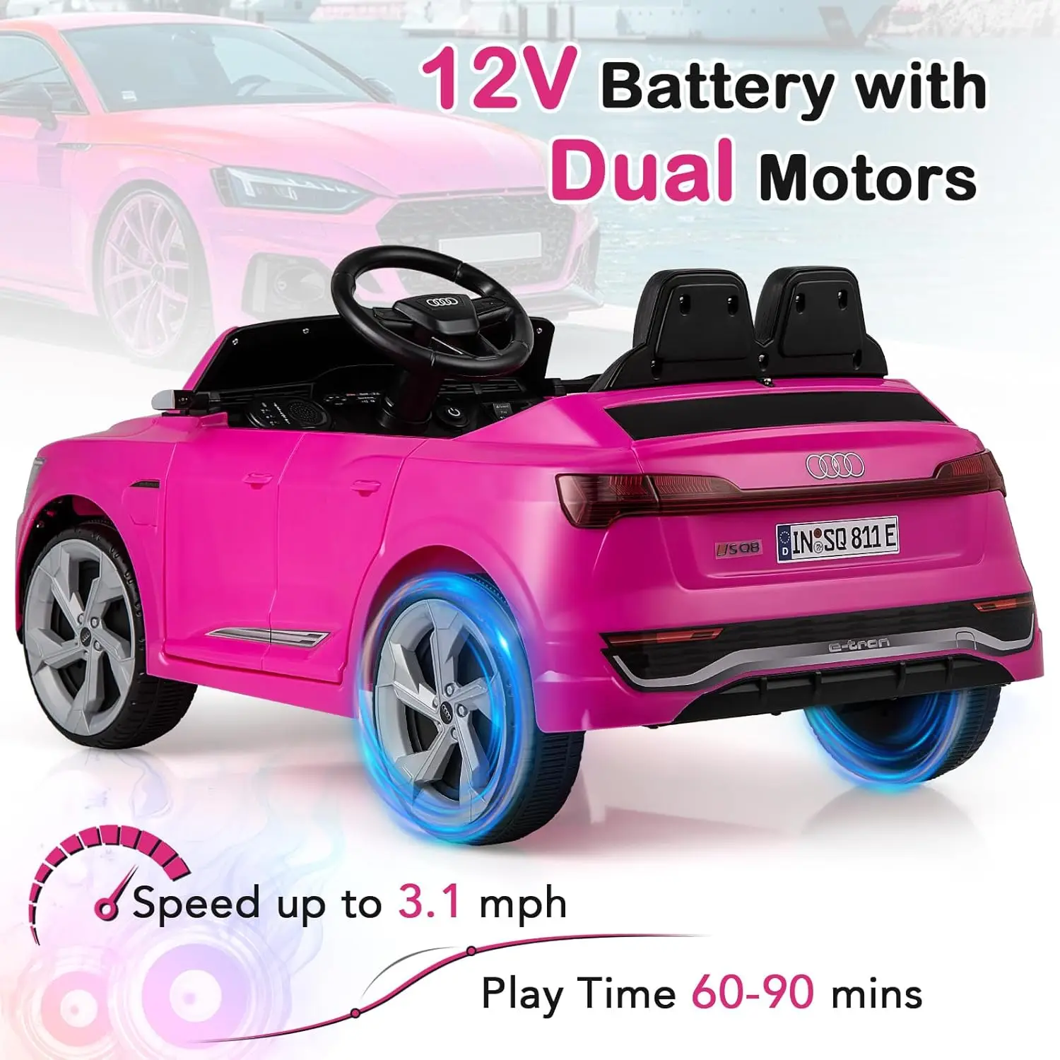 Licensed Audi SQ8 Ride on Car by OLAKIDS 12V Kids Electric Vehicle with Remote Control 3 Speeds, Wheels Suspension, Music (Pink)