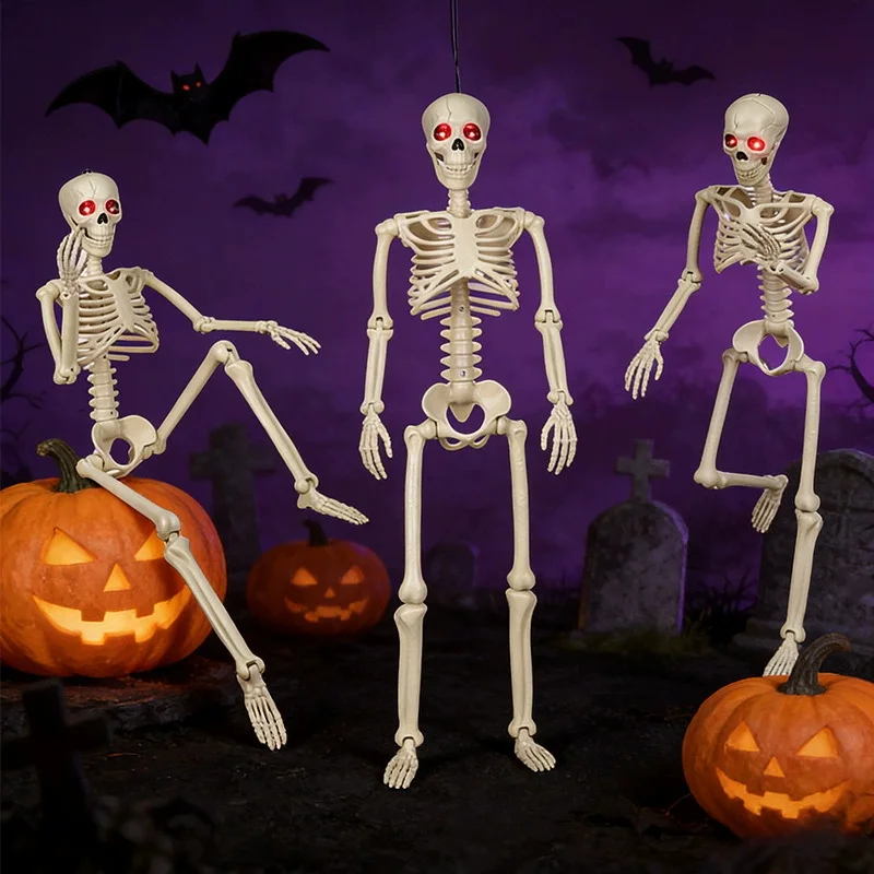 New 90cm Movable Joints Halloween Skeleton,Simulation Skeleton with Glowing Eyes And Scary Sound for Halloween Decoration