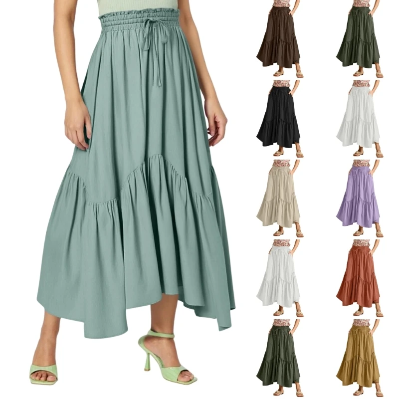 تنانير طويلة W0YA للنساء تنورة طويلة بخصر عالٍ من عصر النهضة مع جيوب #1