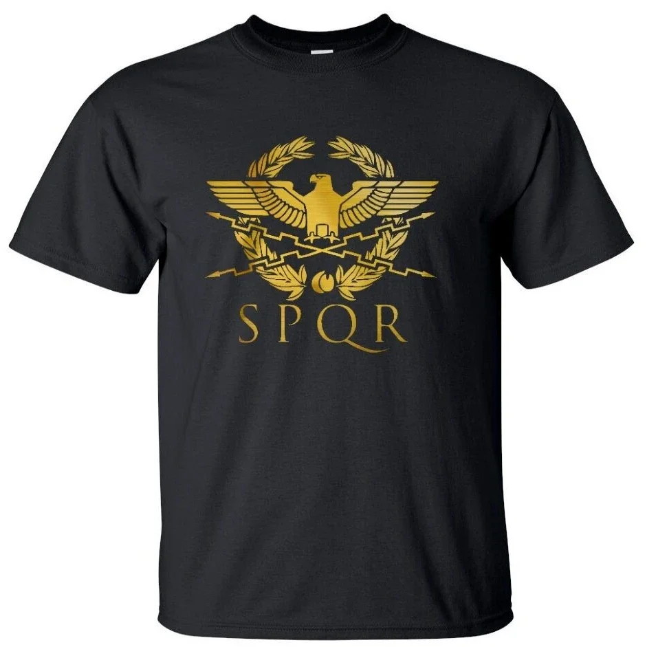 Roman Imperial SPQR Golden Eagle Legion Badge T-Shirt. Summer Cotton Short Sleeve O-Neck Mens T Shirt New S-3XL