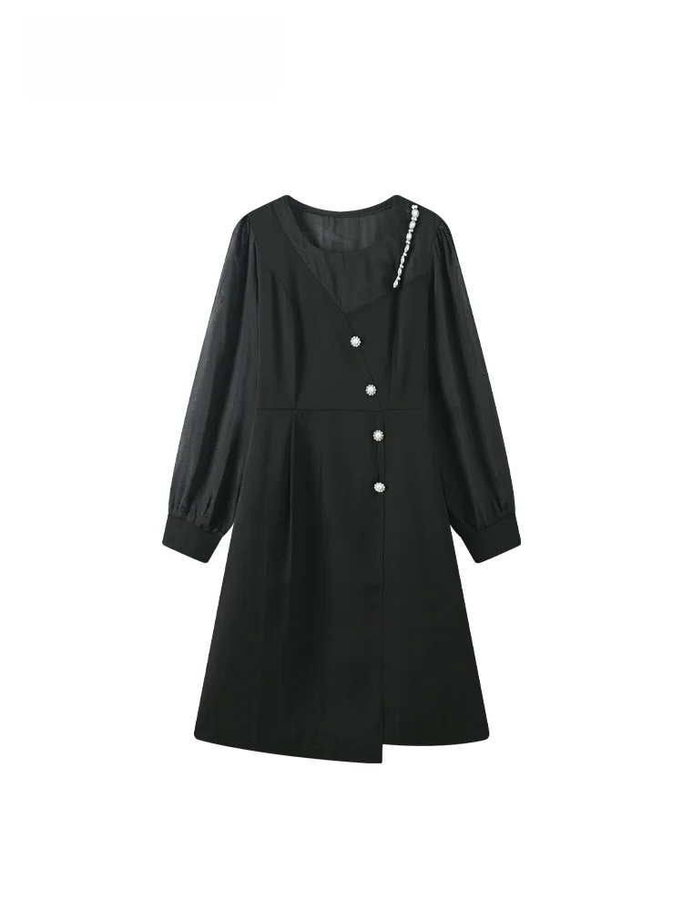 

Club Size Hepburn Sle Long Sve Wrap Waist Midi Dr Women's plus Size Bla Dr Spring Season A-Line Skirt Dr