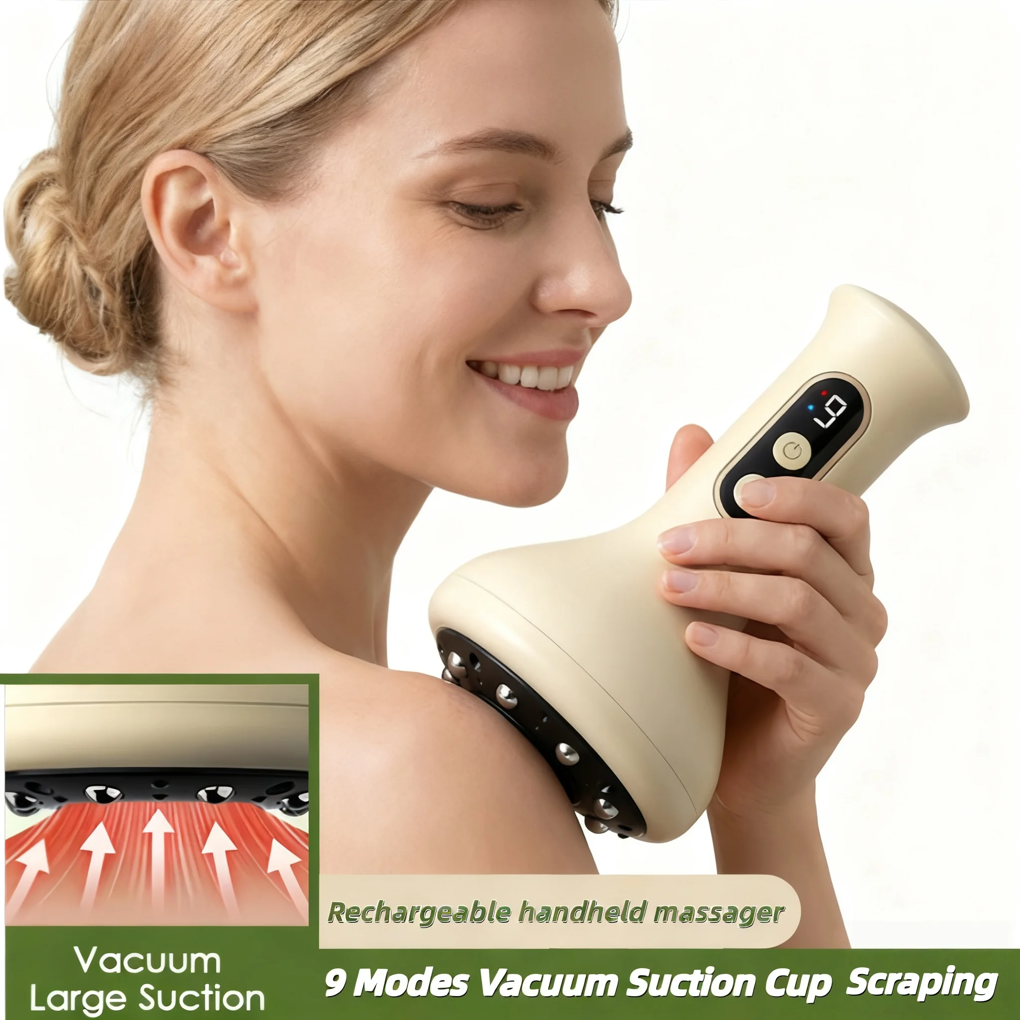 

Вакуумный скребковый массажер на присоске, электрическая машина для банок, инструмент для массажа талии и спины, массажер для живота с подогревом