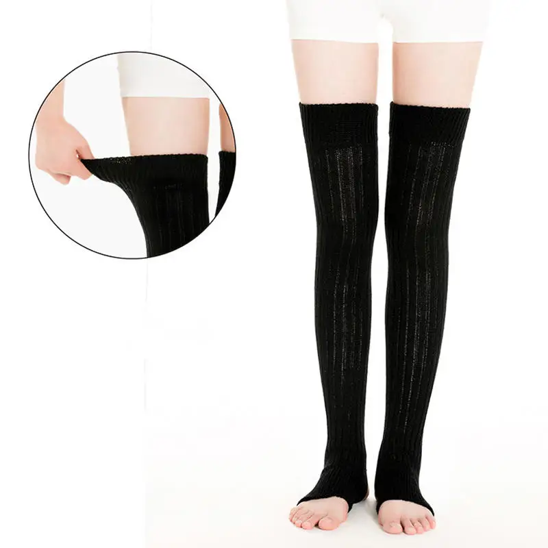 

Winter Leg Warmers Women Sexy Socks Over Knee Stockings Warm Soft Gaiters Leggings Hollowed Foot Heel Female Long Socks