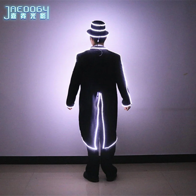 Tailcoat com roupas fluorescentes LED, tailcoat para DJ Stage Performance, terno luminoso para bar boate e garçom