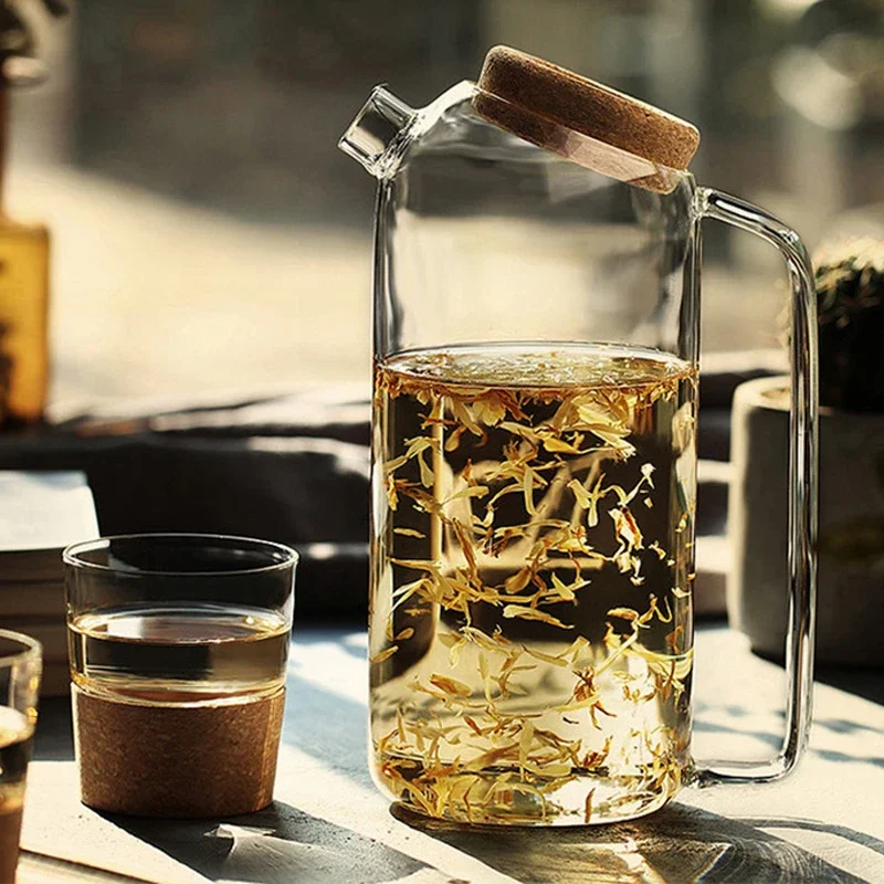 

Стеклянный пробковый чайник с деревянной крышкой, цветочный чайник, термостойкий чайник для сока, холодный кувшин с крышкой, кофейный кувшин