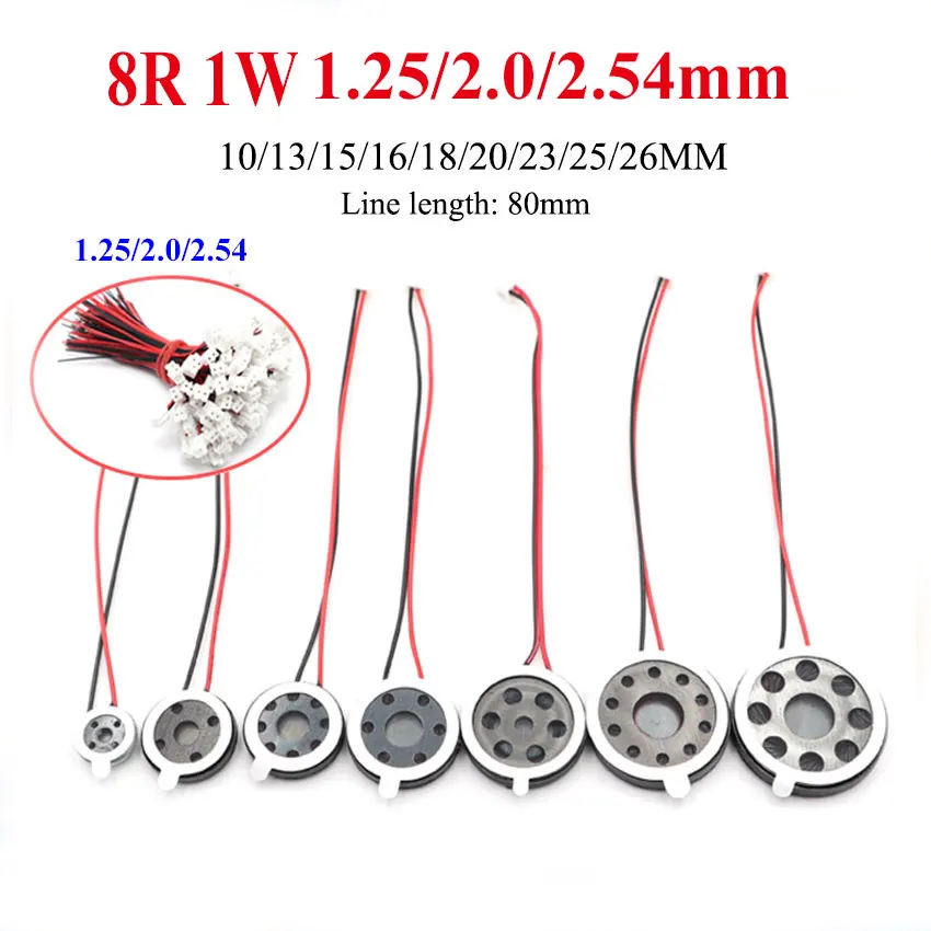 

5PCS Speaker 8 Ohms 8R 1W Diameter 10/13/15/16/18/20/23/25/26MM Thickness With 1.25 2.0 2.54 DuPont Terminal