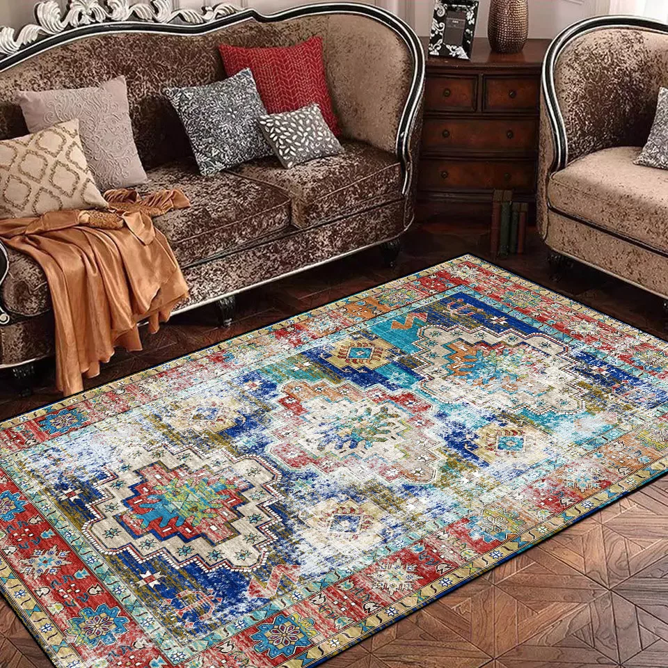 Vintage Carpets For Living Room Ethnic Persian Style Geometric Flower Pattern Floor Mat Home Decor Hallway Bedroom Bedside Rug