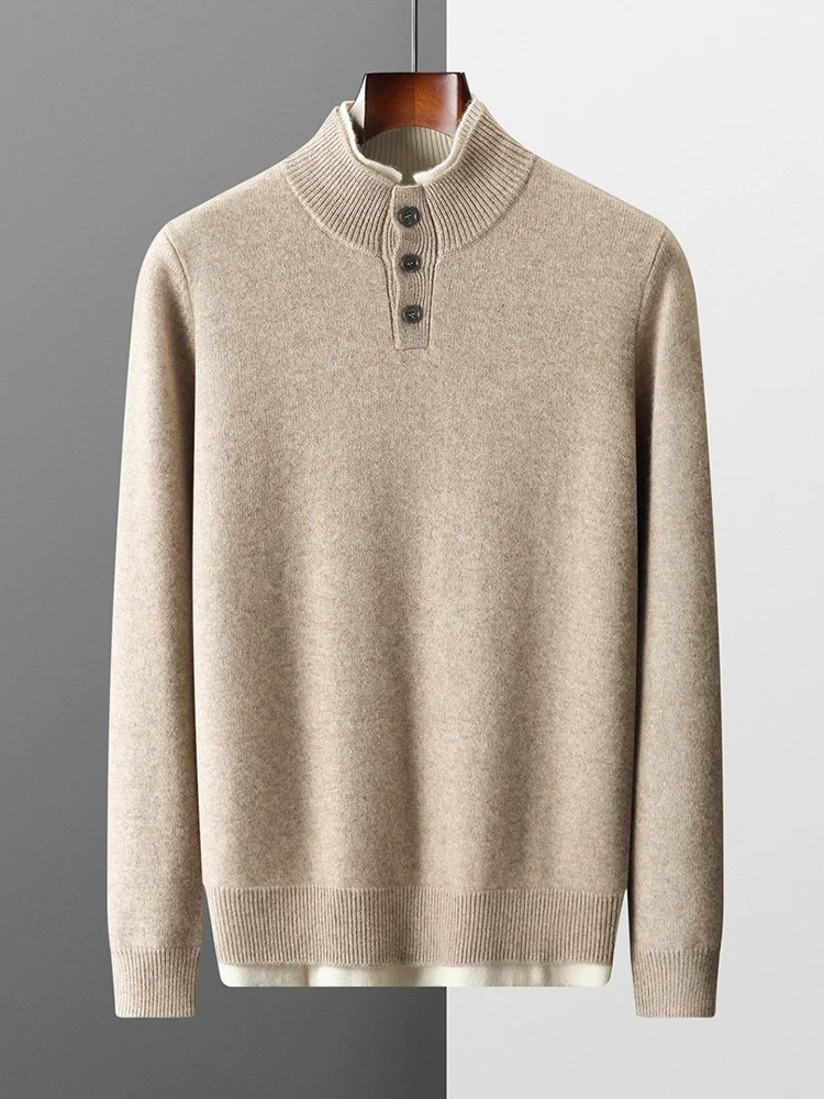 MEETCC Luxury Men 100% Cashmere Pullover Thick Warm Fake 2 PCS Sweater Autumn Winter Casual Smart Knitwear Quality Jumper Tops