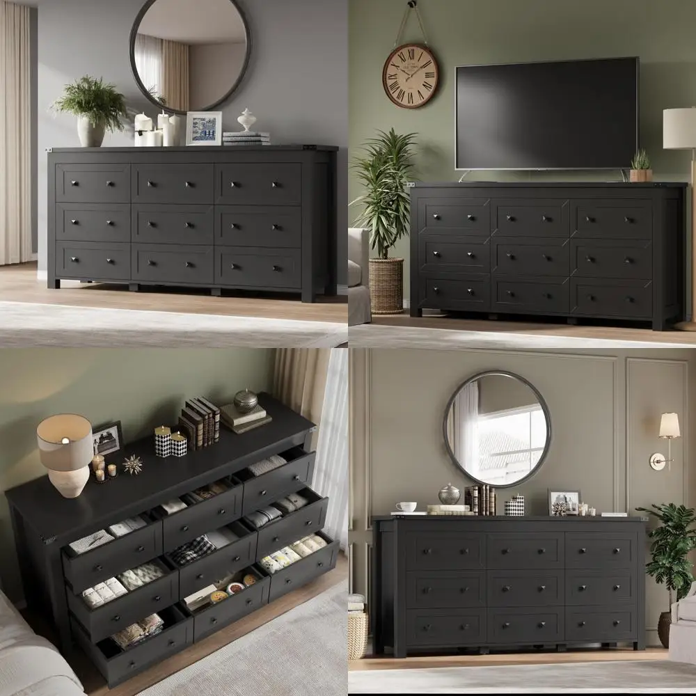 

Contemporary Wooden 9-Drawer Chest, Storage Dresser with Metal Handles for Bedroom and TV Stand