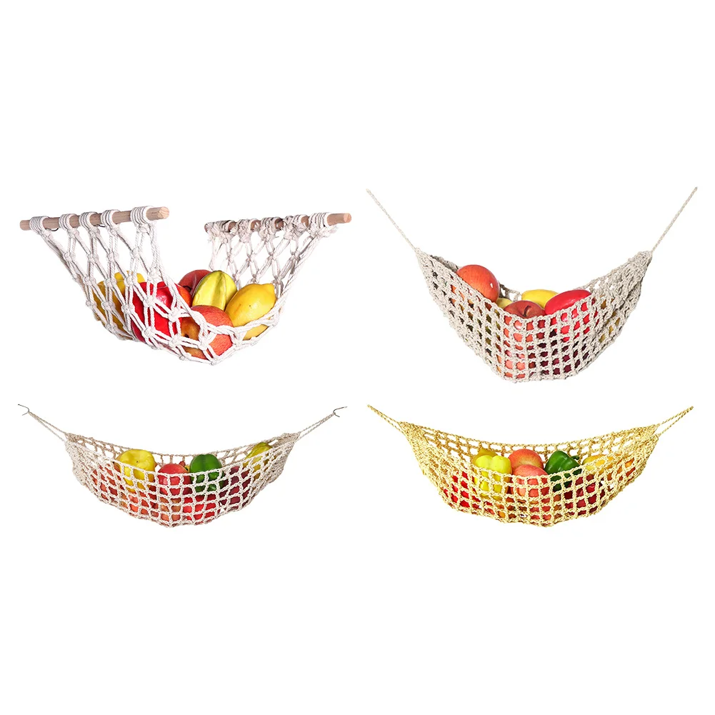 Hanging Fruit Hammock for Kitchen Under Cabinet Macrame Fruit Hammock Veggie Banana Hammock for Home/RV Organization