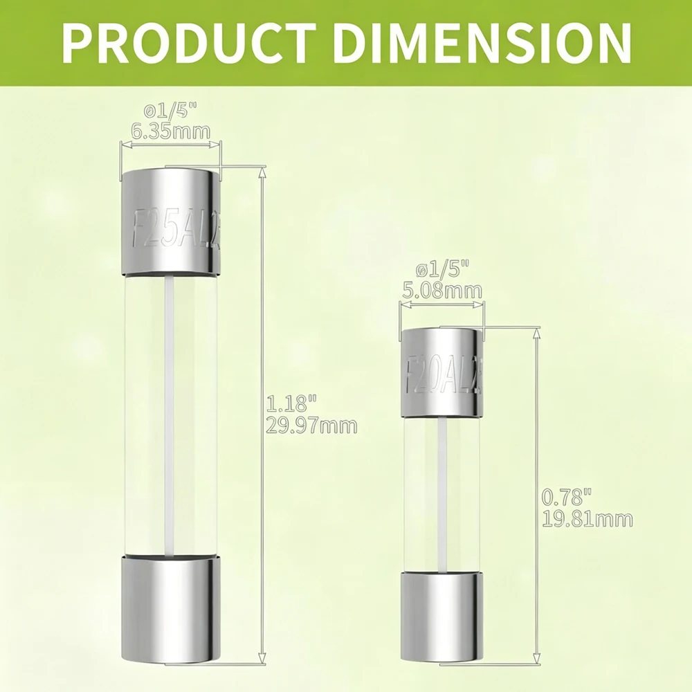 360-teiliges Sortiment an Schnellverschmelzenden Glas-Sicherungen 5x20mm 0,5A-20A & 6x30mm 0,63A-25A Schnellverschmelzende Röhrensicherungen Gemischtes Ampere-Set – Detail 2