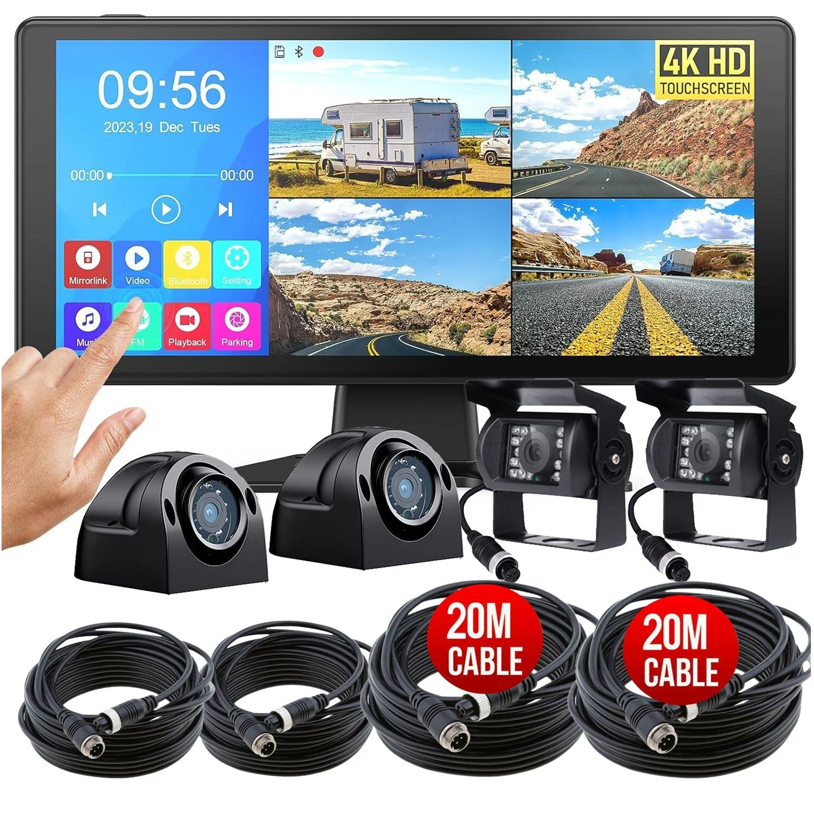

Lastbus 10.36" IPS TOUCHSCREEN 1024*720 Quad Monitor Splitscreen With 4xPIN 360 Viewing 1080P Front/Sides/Rear Reversing Cameras