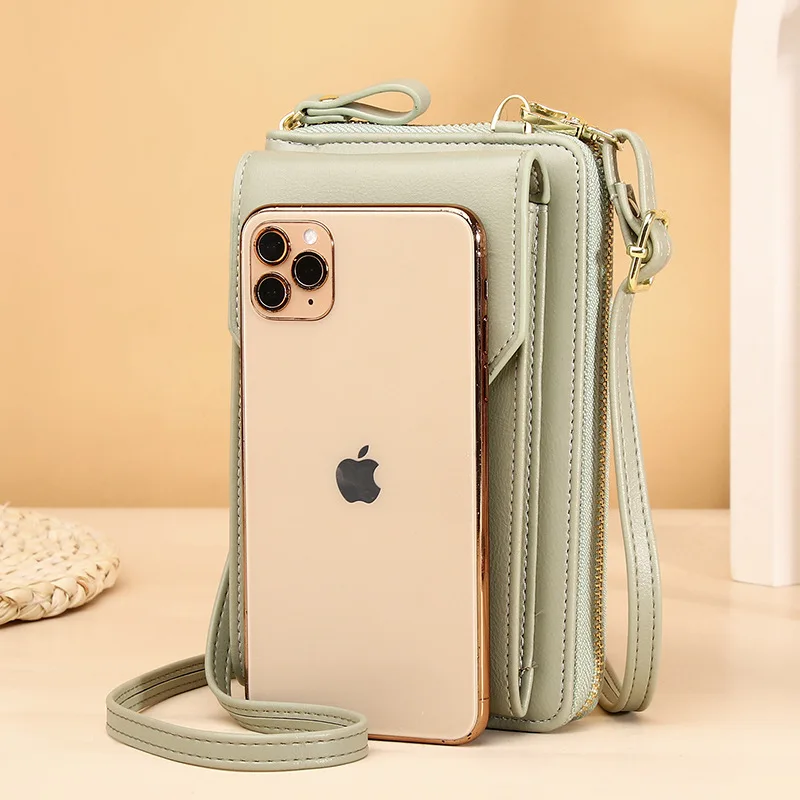 Cute Simple Korean Style MInimalist Women's Wallet Crossbody Bag Buckle Zipper Closure Morandi Solid Color Card Holder Wholesale