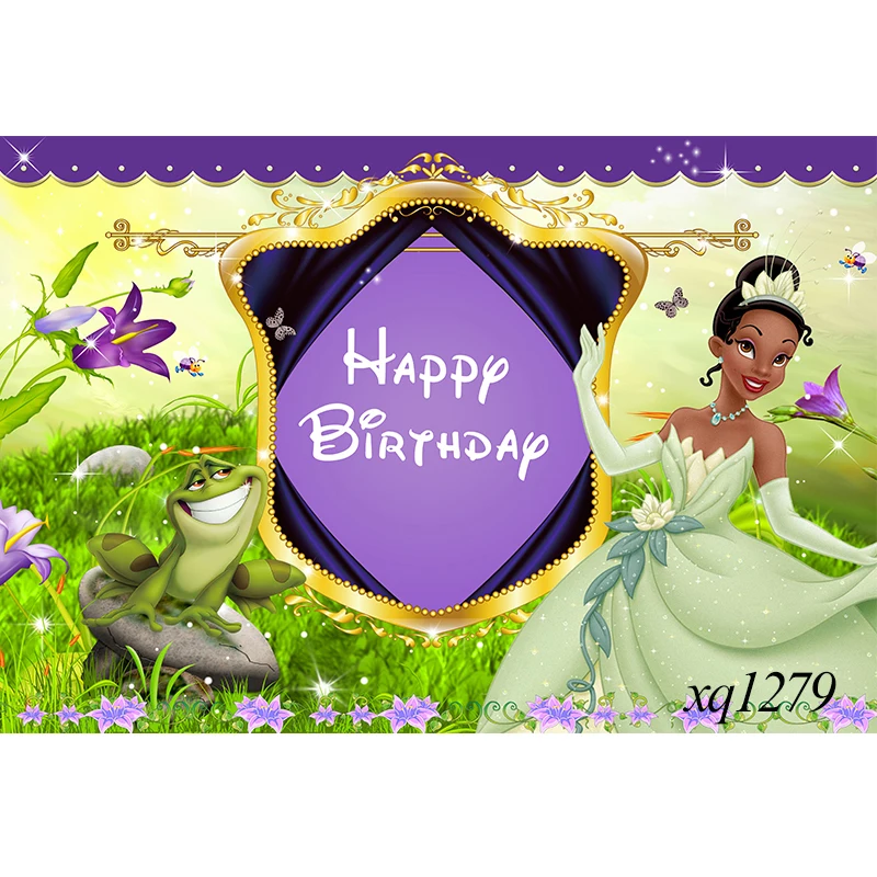 Princess Tiana and The Frog Backdrop Party Photography Background Baby Shower Girl Birthday Party Cake Table Banner Custom