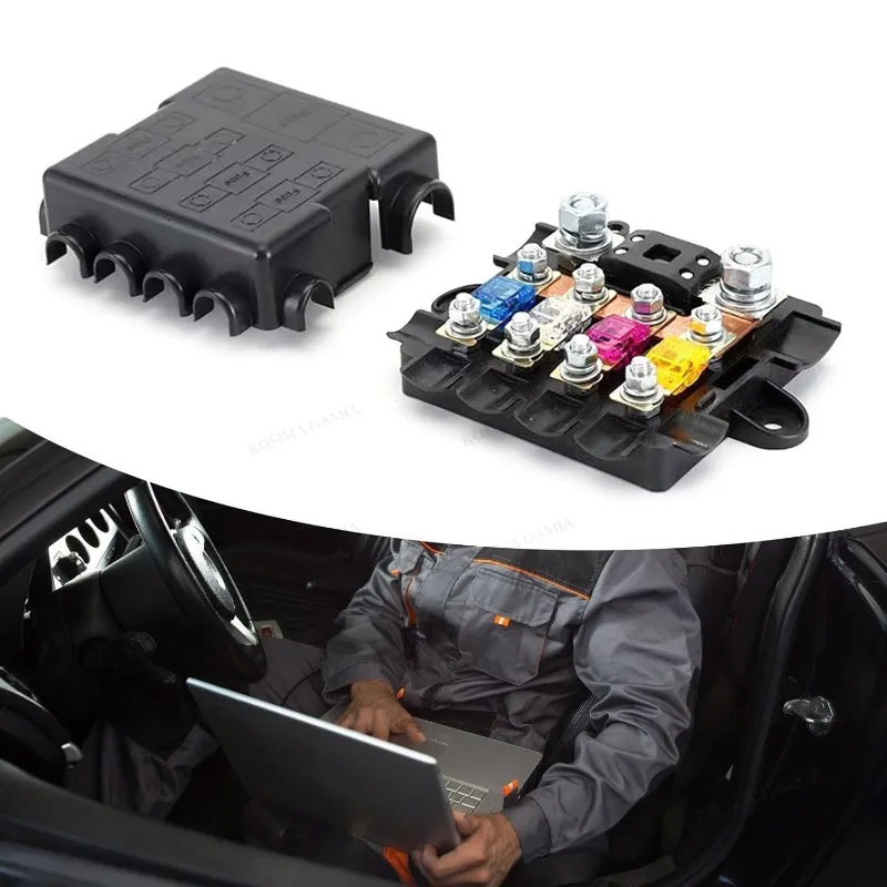 5-Way Auto Marine Auto Mega/Midi Fuse Box 12V/24V Power Distribution Made Copper Plastic for Car Automotive Marine Applications