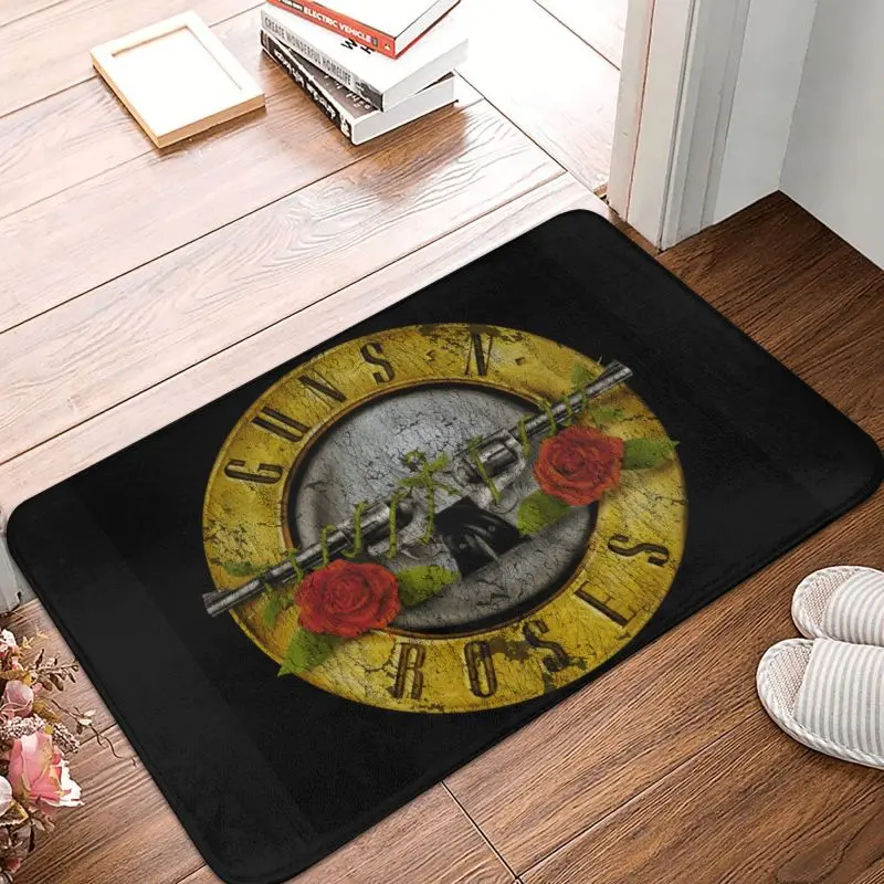 Custom Guns N Roses Bullet Logo Doormat  Entrance Kitchen Bath Door Floor Mats Heavy Metal Bedroom Balcony Rug Carpet Footpad