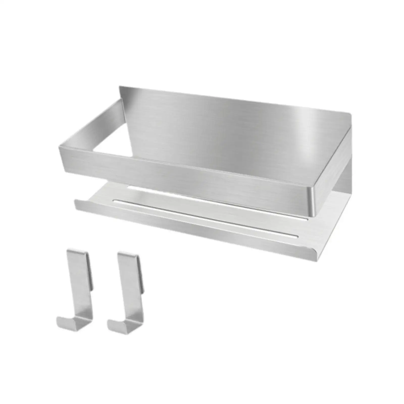 Bathroom Storage Rack with 2 Hooks Smooth Punch Free Rustproof Space Saving Multipurpose for Lavatory Bathroom Hotel Home Use