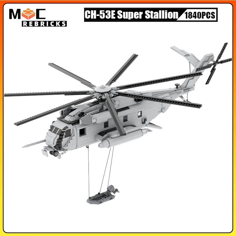 

Military Air Weapons Series CH-53E Super Stallion Helicoptes MOC Building Block Transport Airplane Model Diy Bricks Toy Kid Gift