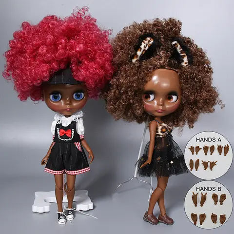 ICY DBS Blyth Doll 1/6 Joint Body Special offer glossy Face dark skin and super dark skin Curly hair 30cm BJD Toys Fashion Gift