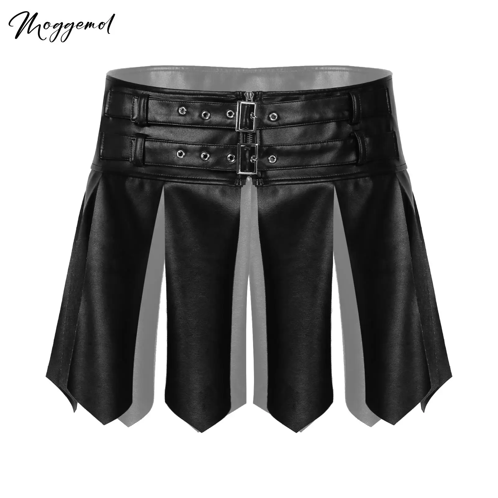 Mens Roman Costumes Faux Leather Tassel Skirt Halloween Gladiator Cosplay Kilt Adjustable Buckle Waistband Warriors Miniskirt