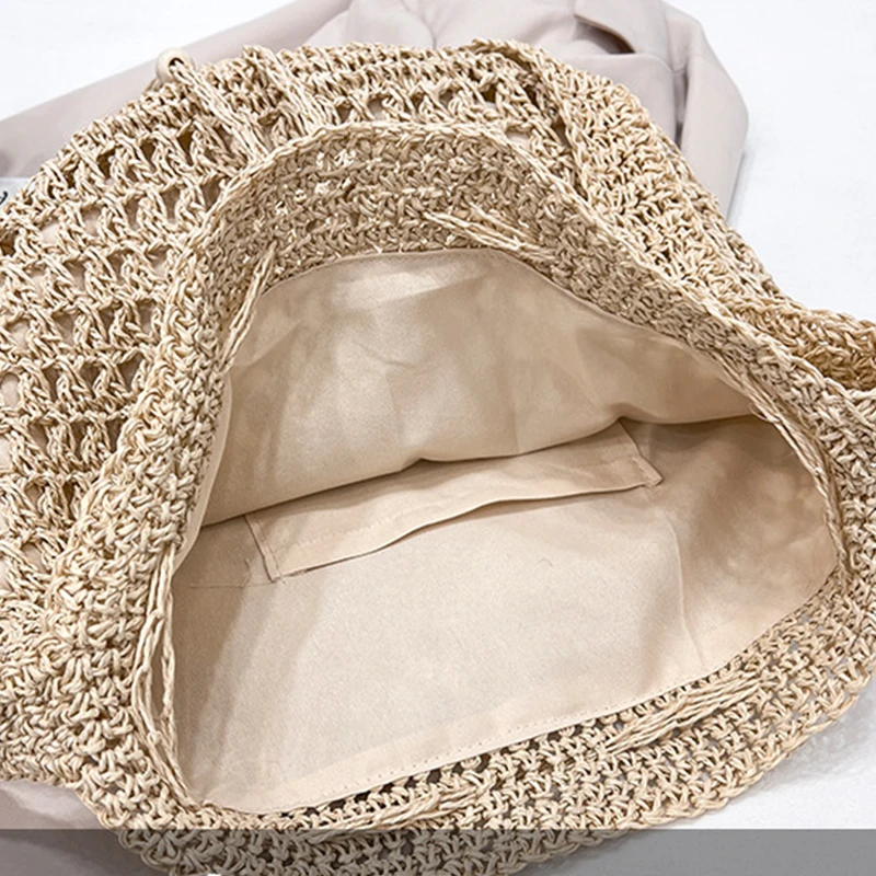 Straw Bag Female Summer Shoulder Beach Bag Large Capacity Bucket Women Crossbody Bags Fashion Drawstring Woven Travel Handbag