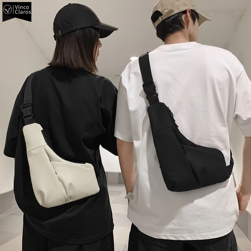 VC Unisex Solid Color Minimalist Casual Chest Bag Fashionable Waterproof Oxford Crossbody Bags for Men Hip Hop Streetwear Bag