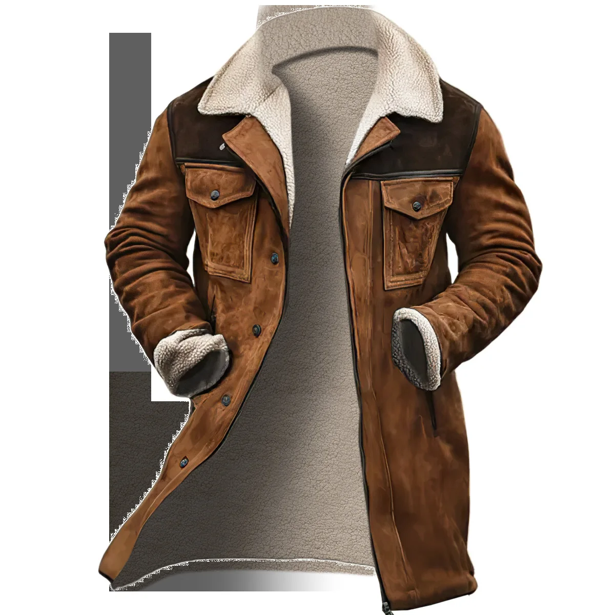 Europe and The United States New Fashion Solid Color Fleecing Zipper Trench Coat, Men\'s Autumn and Winter Mid-length Warm Coat