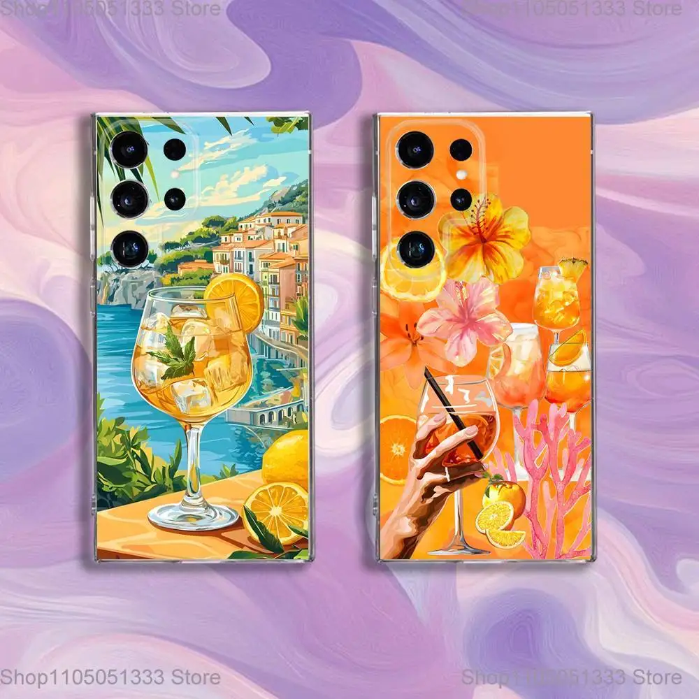 

Aperol Spritz Art Phone Case For Samsung S24,30,21,22,23,20 FE,lite,PIus,Ultra,5G,Note,9,10 Transparent Cover