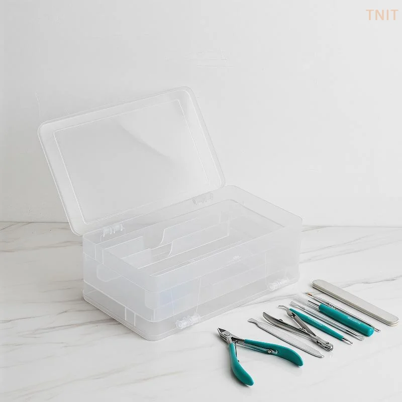Transparent Double Layer Plastic Storage Box With Large Capacity Dual Opening Design Perfect For Storing Nail Art Tools Craft