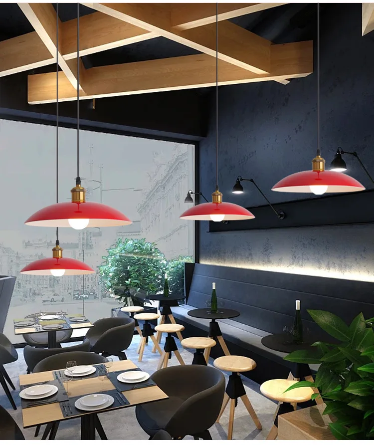American Retro Red Pendant Lamp Led E27 Industrial Style Lighting Hot Pot Barbecue Modern Iron Art Restaurant Decor Lighting