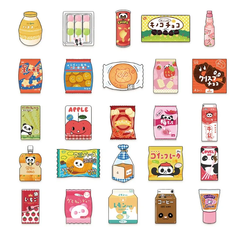 50pcs/set Cute Anime Snack Sticker DIY Decor Scrapbook Journal Convenience Store Snack Sticker Phone Case Stationery Sticker
