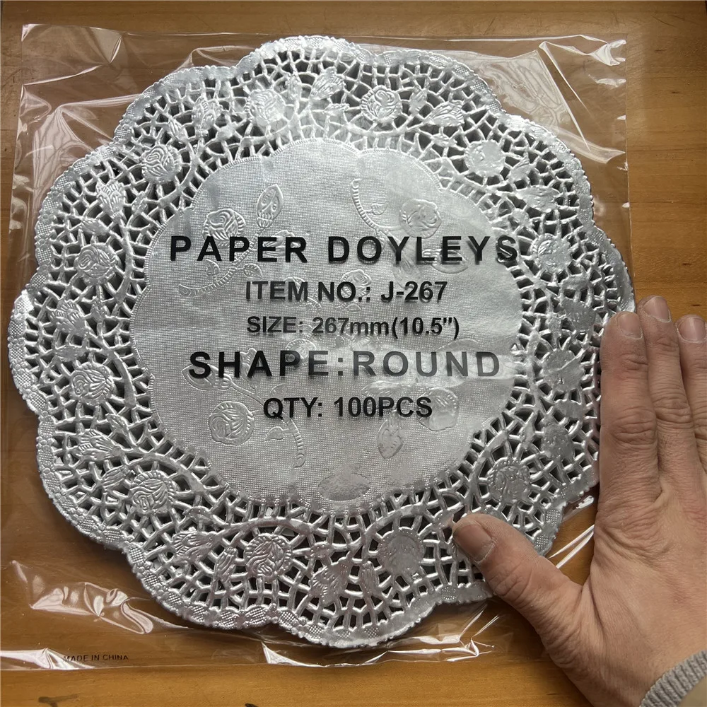 100pcs 10.5inch Round Silvery Paper Lace Doilies for Cake Placemat Party Gift Decoration